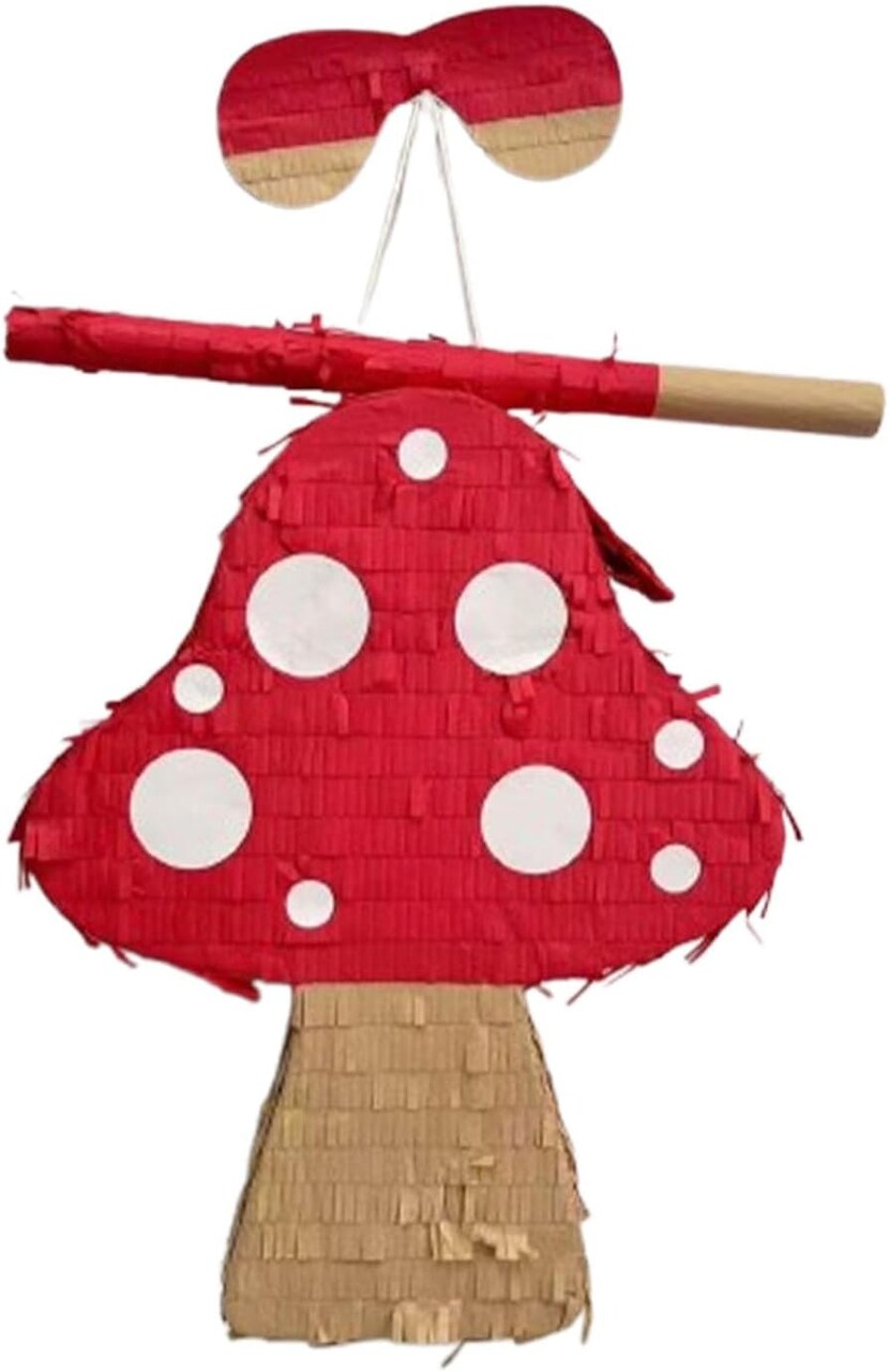Mushroom Themed Pinata, Red & Brown Color with White Dots, Elevate Your Woodland Birthday Celebration with Vibrant Supplies and Eye Catching Decoration, Forest Party Favor